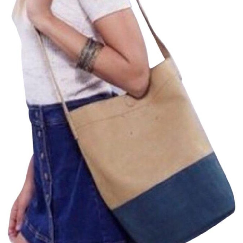 Free People Vegan Hobo Bucket Bag Tan & Blue - Picture 9 of 9